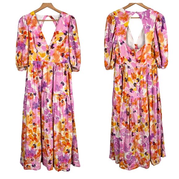 NICHOLAS Women's 8 Watercolor Celie Bassett Floral Linen Blend Resort Maxi Dress - Picture 1 of 14